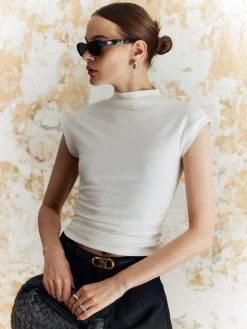 COMMENSE Solid Stand Collar Slim T-Shirt* T-shirts|Tops