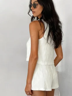 COMMENSE Solid Tie Front Vest With Shorts Set* Shorts Sets|Shorts