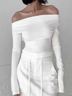 COMMENSE Solid Tied Open Back Long Sleeve Slinky Top* T-shirts|Tops