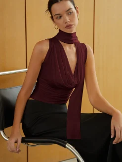 COMMENSE Solid Twist Front Sleeveless Blouse* Blouses & Shirts|Tops