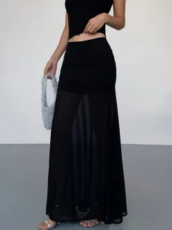 COMMENSE Solid Two Layer Maxi Skirt* Skirts|Bottoms