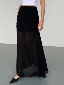 COMMENSE Solid Two Layer Maxi Skirt* Skirts|Bottoms