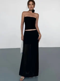 COMMENSE Solid Two Layer Maxi Skirt* Skirts|Bottoms