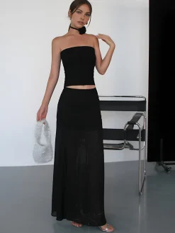 COMMENSE Solid Two Layer Maxi Skirt* Skirts|Bottoms