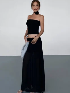 COMMENSE Solid Two Layer Maxi Skirt* Skirts|Bottoms