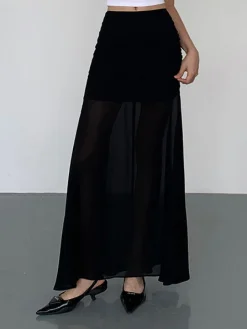 COMMENSE Solid Two Layer Maxi Skirt* Skirts|Bottoms