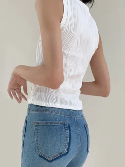 COMMENSE Solid Wavy Textured Tank Top* Knitwear|Tops