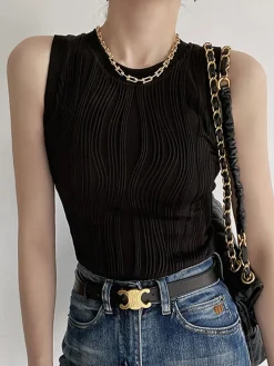 COMMENSE Solid Wavy Textured Tank Top* Knitwear|Tops