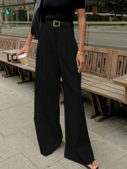 COMMENSE Solid Wide Leg Pants Without Belt* Pants|Wide Leg
