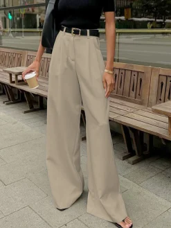 COMMENSE Solid Wide Leg Pants Without Belt* Pants|Wide Leg