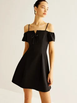 COMMENSE Spaghetti Strap Bow Zipper Dress* Black Dresses|Cocktail & Party Dresses