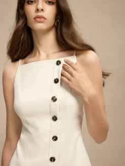 COMMENSE Spaghetti Strap Breasted Short Dress* White Dresses|Casual Dresses