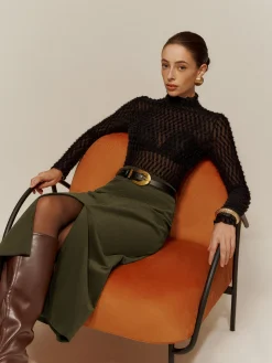 COMMENSE Split Front Corduroy Skirt Without Belt* Skirts|Matching Sets