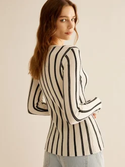 COMMENSE Split Pinstripe Slim Knit Top* Sweater Tops|Sweaters & Cardigans