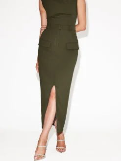 COMMENSE Split-front Solid Midi Skirt* Skirts|Bottoms