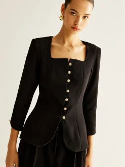 COMMENSE Square Neck Button Down Slit Blouse* Blouses & Shirts|Tops