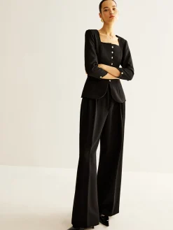 COMMENSE Square Neck Button Down Slit Blouse* Blouses & Shirts|Tops