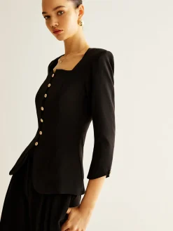 COMMENSE Square Neck Button Down Slit Blouse* Blouses & Shirts|Tops