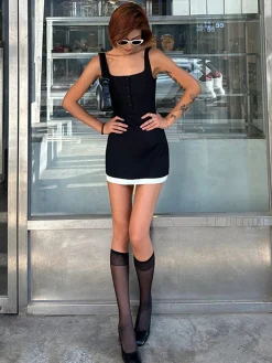 COMMENSE Square Neck Contrast Trim Dress* Dresses