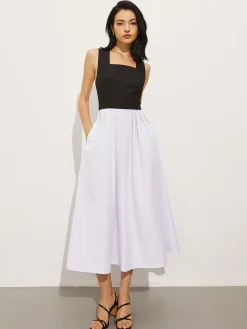 COMMENSE Square Neck Criss Cross Dress* White Dresses|Casual Dresses