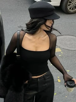 COMMENSE Square Neck Panel Crop Blouse* Crop Tops|Blouses & Shirts