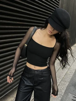 COMMENSE Square Neck Panel Crop Blouse* Crop Tops|Blouses & Shirts