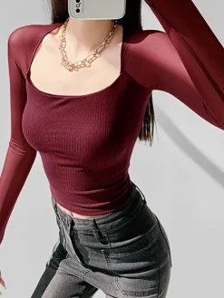 COMMENSE Square Neck Panel Crop Blouse* Crop Tops|Blouses & Shirts