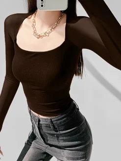 COMMENSE Square Neck Panel Crop Blouse* Crop Tops|Blouses & Shirts