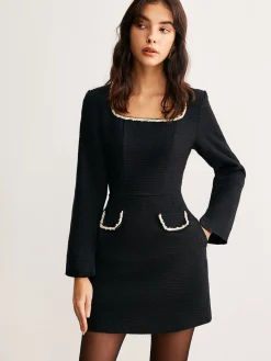 COMMENSE Square Neck Pearl Beaded Dress* Casual Dresses|Work Dresses