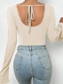 COMMENSE Square Neck Piping Bodysuit* Bodysuits|Bodysuits