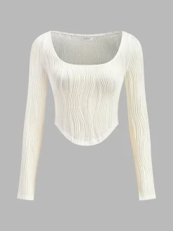 COMMENSE Square Neck Piping Crop T-Shirt* Crop Tops|T-shirts