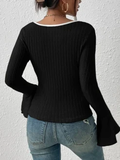 COMMENSE Square Neck Ruffle-Cuff Slim Top* T-shirts