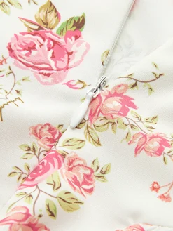 COMMENSE Square Neck Zipper Floral Dress* Floral Dresses|Summer Dresses