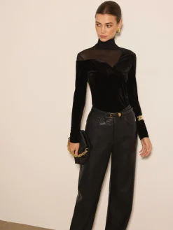 COMMENSE Stacking Neck Sheer-Detail Velvet Blouse* Blouses & Shirts|Tops