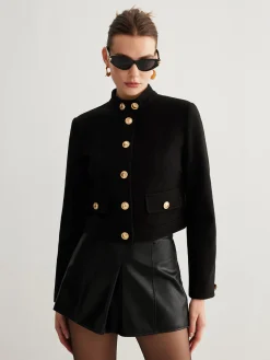 COMMENSE Stand Collar Button Tweed Short Jacket* Outerwear|Jackets
