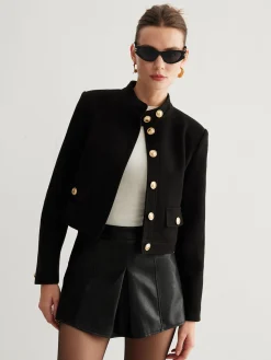 COMMENSE Stand Collar Button Tweed Short Jacket* Outerwear|Jackets