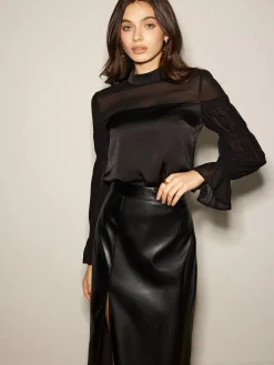 COMMENSE Stand Collar Chiffon Panel Blouse* Blouses & Shirts|Tops