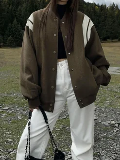 COMMENSE Stand Collar Contrast Trim Pockets Jacket* Outerwear|Jackets