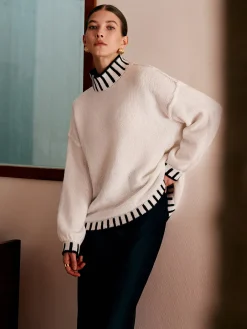 COMMENSE Stand Collar Embroidered Trim Sweater* Knitwear|Tops