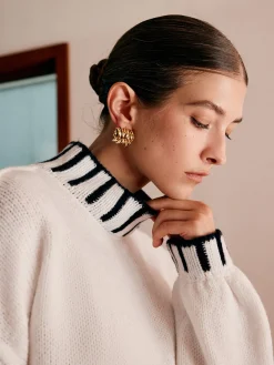 COMMENSE Stand Collar Embroidered Trim Sweater* Knitwear|Tops
