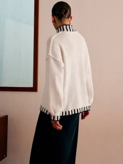 COMMENSE Stand Collar Embroidered Trim Sweater* Knitwear|Tops