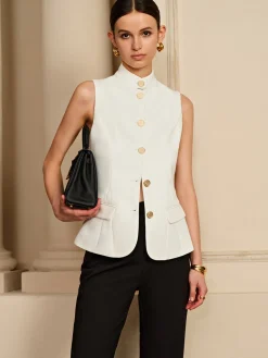 COMMENSE Stand Collar Golden Button Vest* Outerwear|Vests