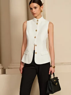 COMMENSE Stand Collar Golden Button Vest* Outerwear|Vests