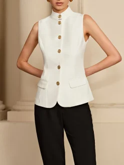 COMMENSE Stand Collar Golden Button Vest* Outerwear|Vests