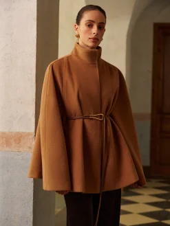 COMMENSE Stand Collar Lariat-Belted Warm Cloak* Outerwear|Tops