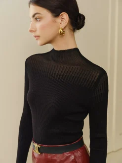 COMMENSE Stand Collar Panel Knit Top* T-shirts|Knitwear