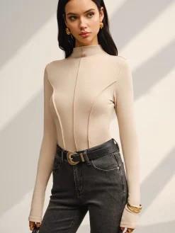 COMMENSE Stand Collar Piping Warm Top* Tops