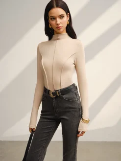 COMMENSE Stand Collar Piping Warm Top* Tops