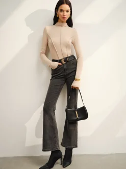 COMMENSE Stand Collar Piping Warm Top* Tops