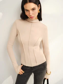 COMMENSE Stand Collar Piping Warm Top* Tops